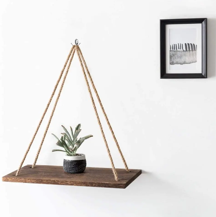 Etagère murale en corde et bois