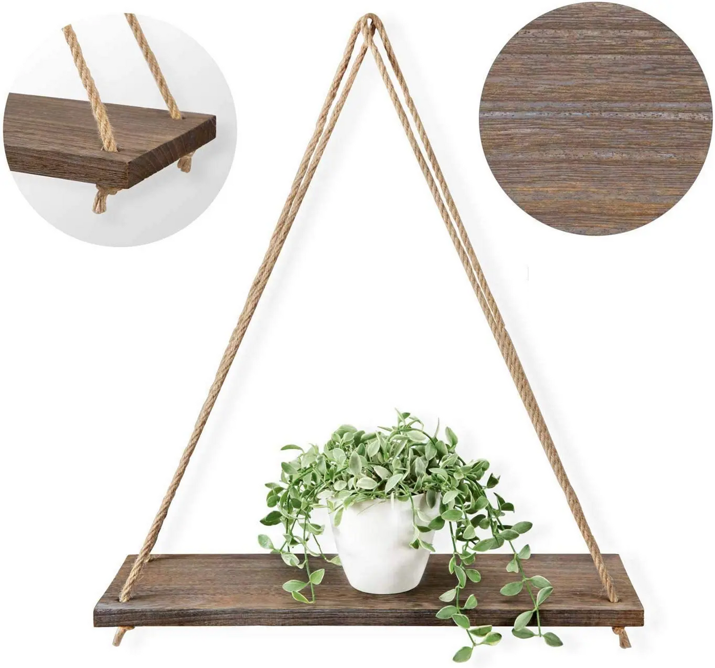 Etagère murale en corde et bois