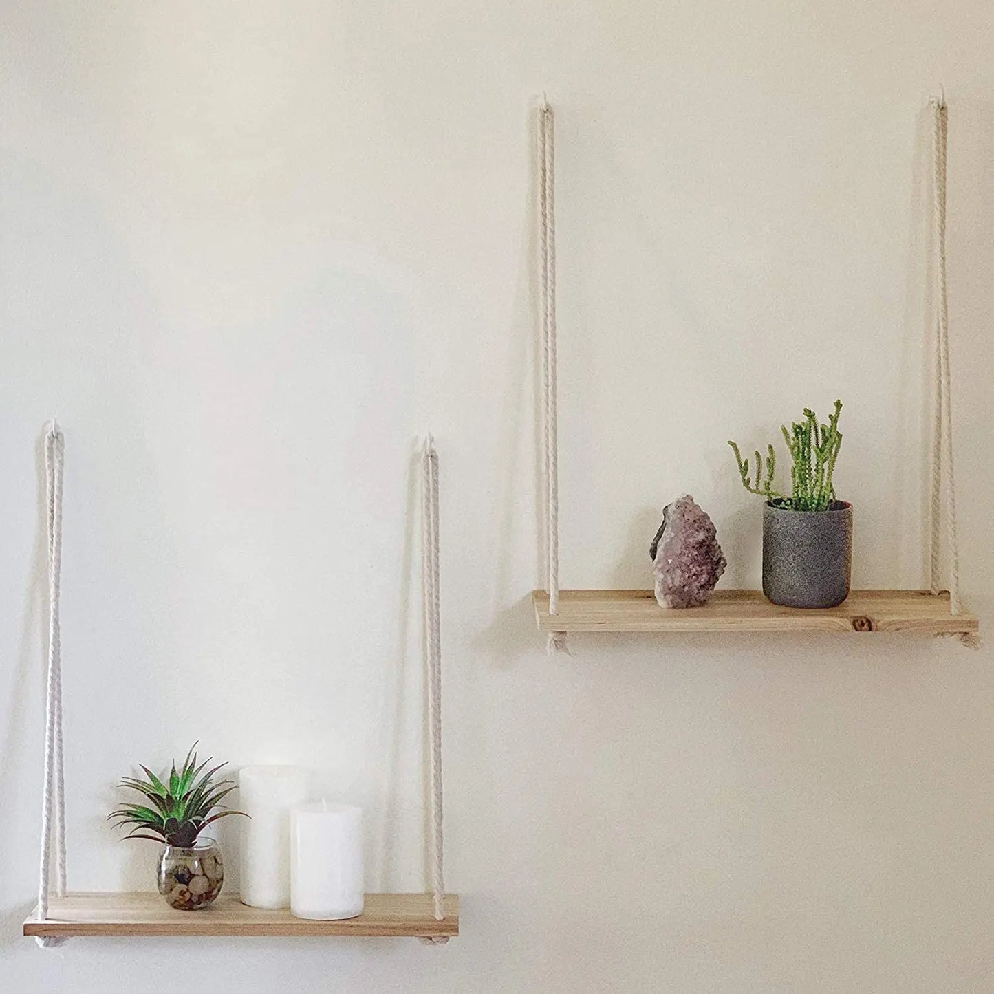 Etagère murale en corde et bois