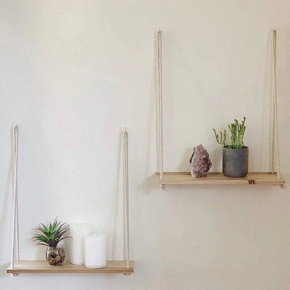 Etagère murale en corde et bois