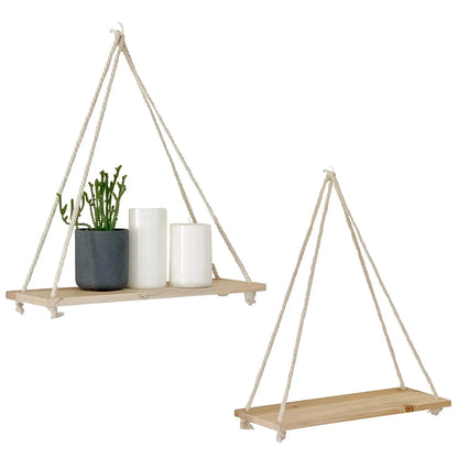 Etagère murale en corde et bois
