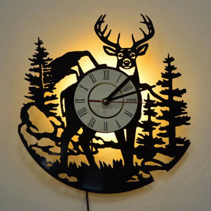 Horloge murale LED en forme de  cerf et disque vinyle