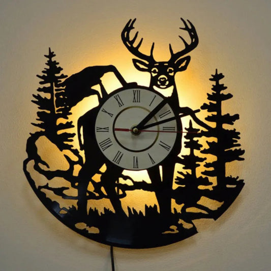 Horloge murale LED en forme disque vinyle - cerf