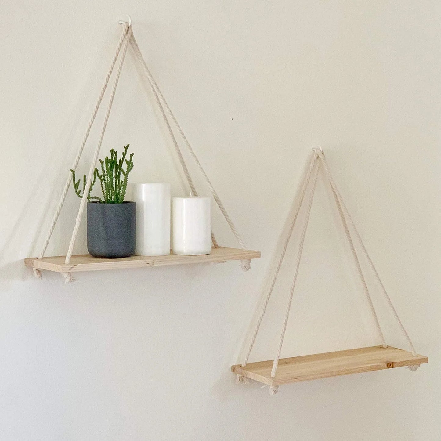 Etagère murale en corde et bois