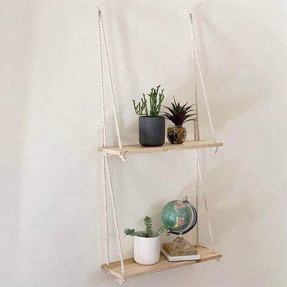 Etagère murale en corde et bois